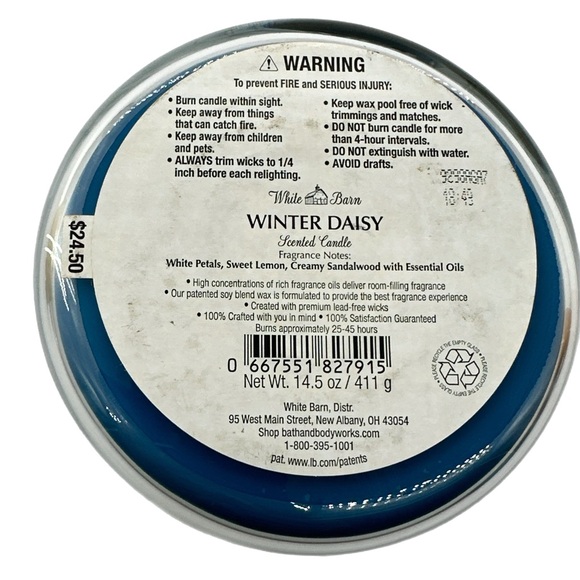 New Bath & Body Works Winter Daisy 3 Wick White Barn Rare Limited Release - Picture 3 of 3